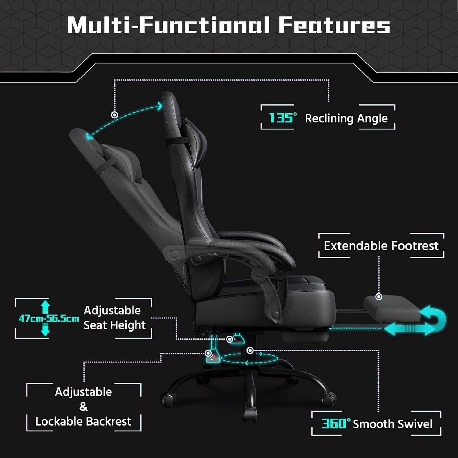 Ergonomic Gaming Chair with Footrest Massage Lumbar