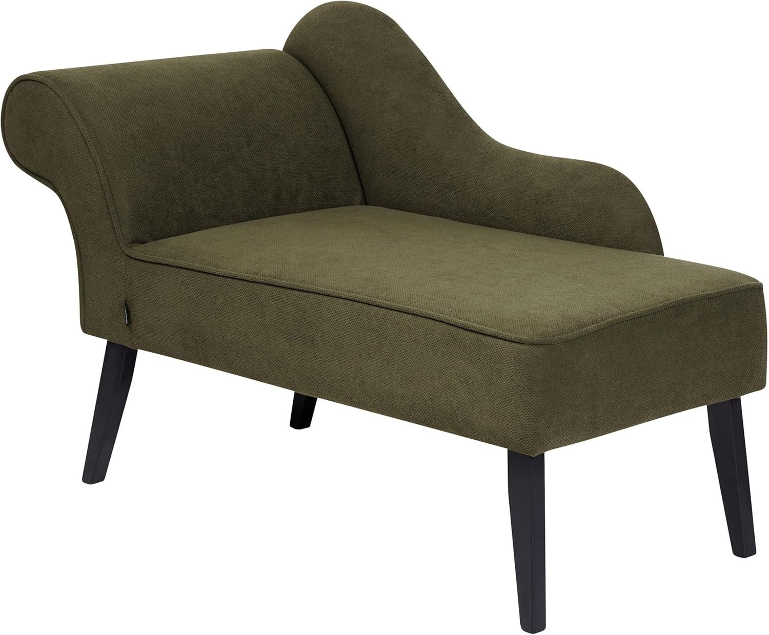 Olive Green Fabric Chaise Lounge | Left Hand, Retro Design, Black Legs, 118cm