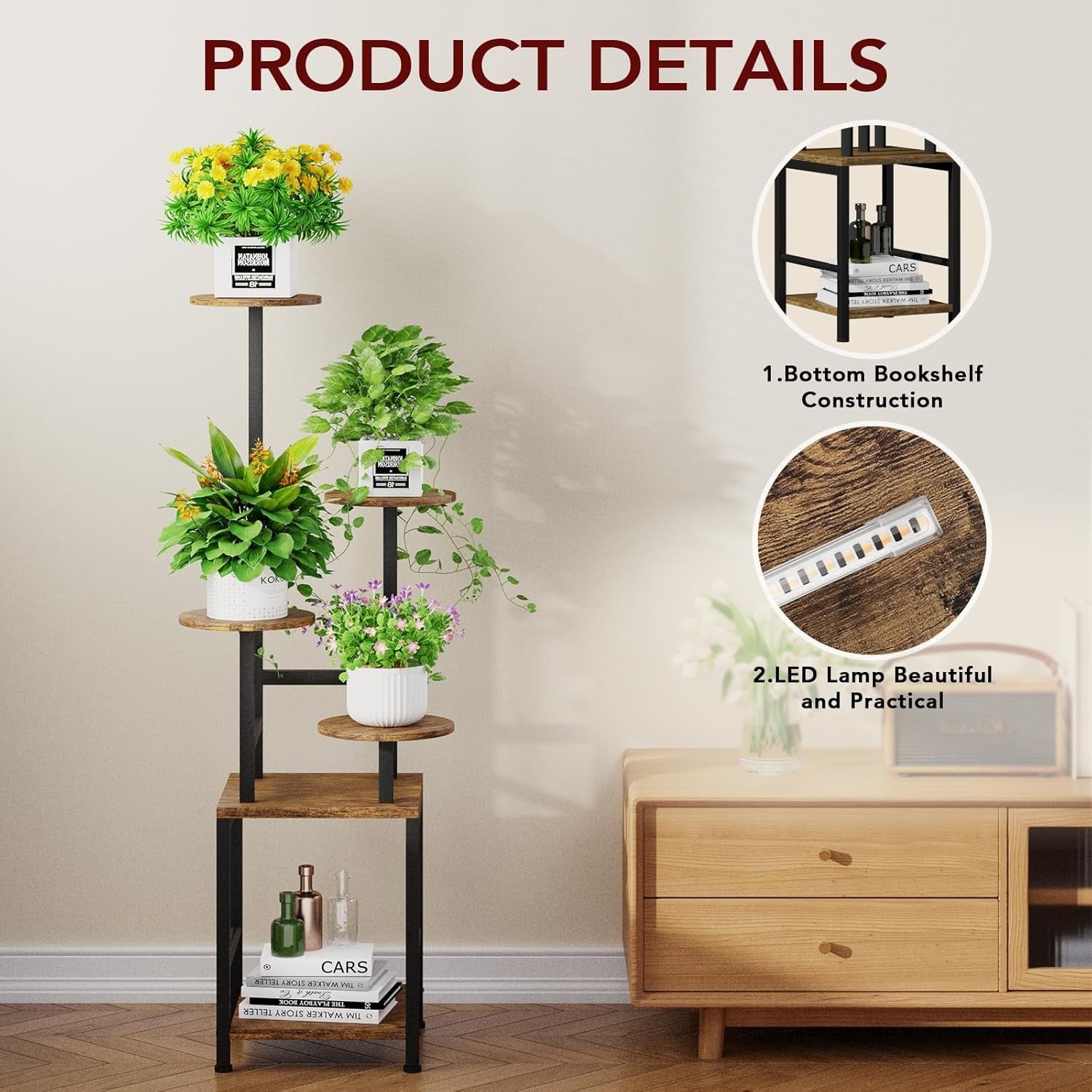5-Tier Metal Plant Stand with Adjustable LED Grow Light | Indoor Corner Shelf