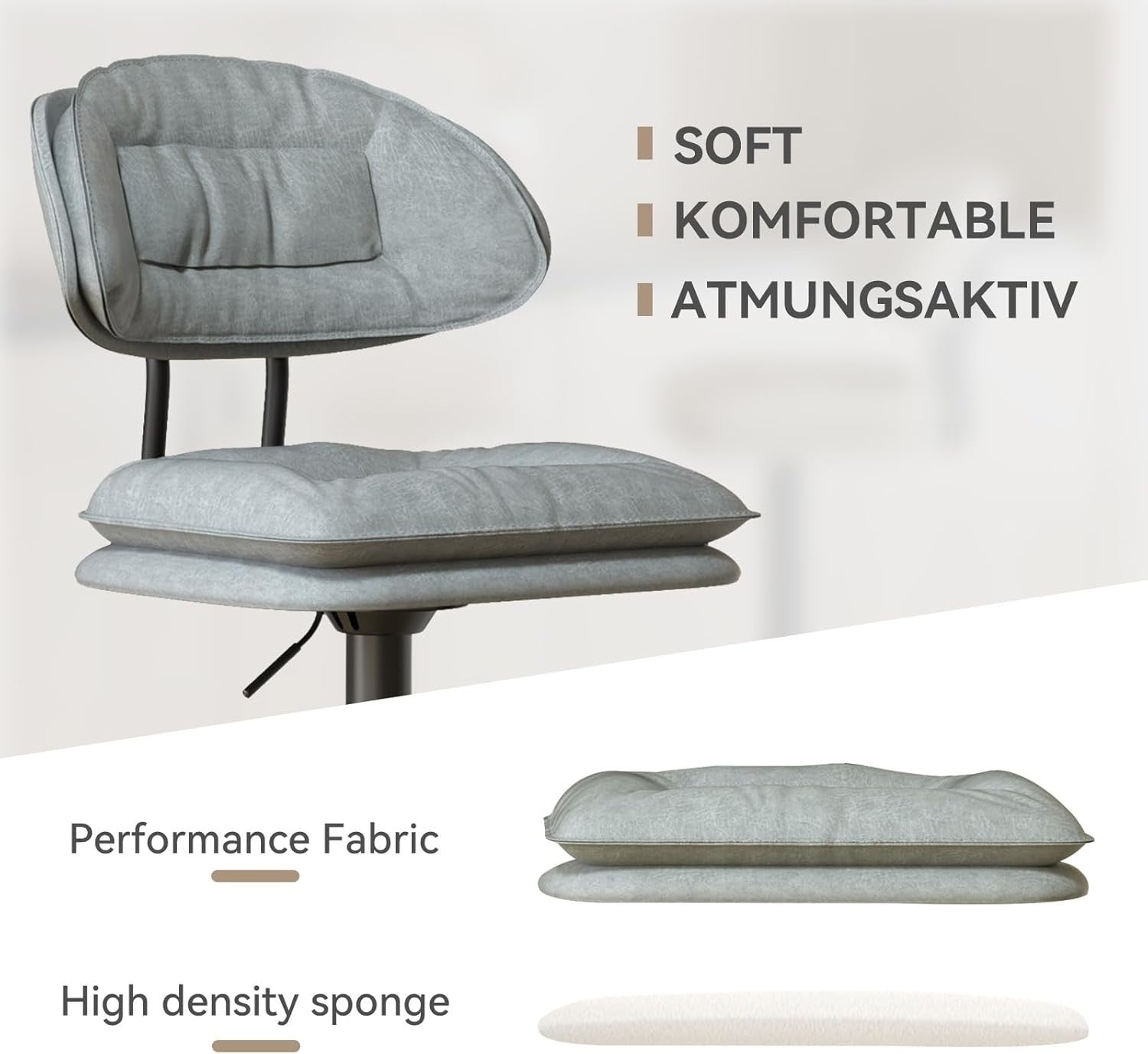 Adjustable Swivel Bar Stools Set of 2 | Grey Fabric Counter Height