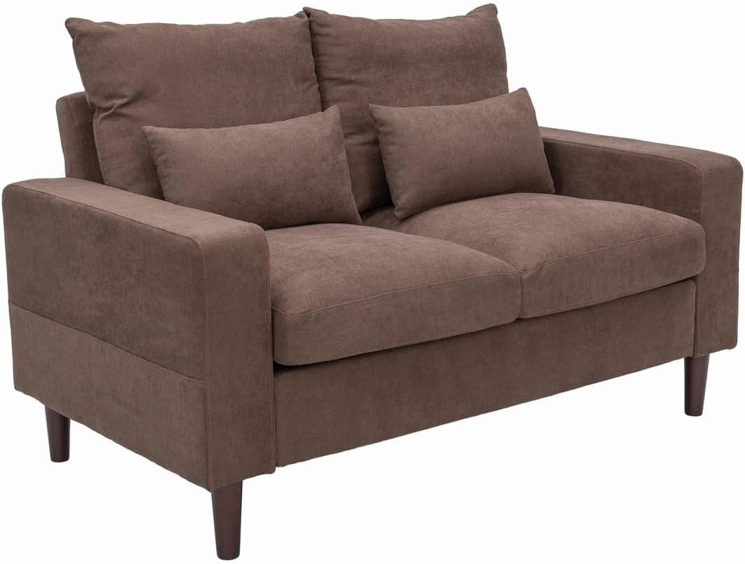 3+2 Seater Sofa Set Brown Linen Cushions Modern Compact Fabric Couch Suite