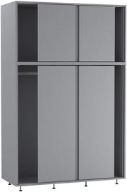 6-Door Grey Sliding Wardrobe with Adjustable Feet & Modern Bedroom Storage