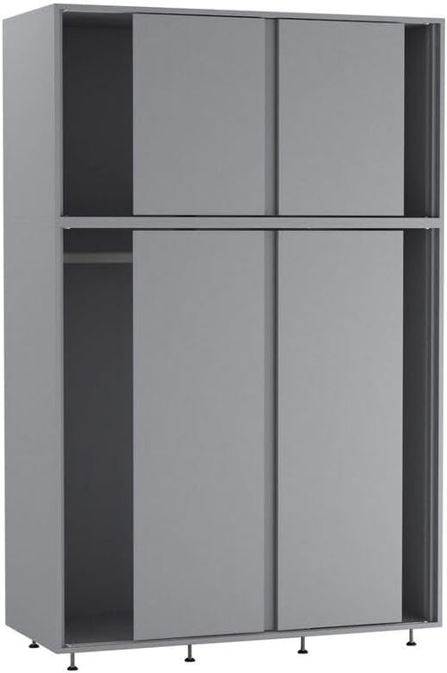 6-Door Grey Sliding Wardrobe with Adjustable Feet & Modern Bedroom Storage