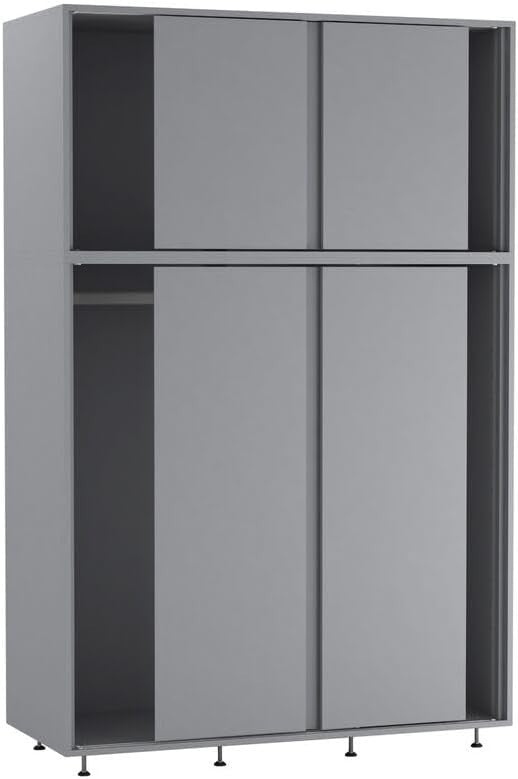 6-Door Grey Sliding Wardrobe with Adjustable Feet & Modern Bedroom Storage