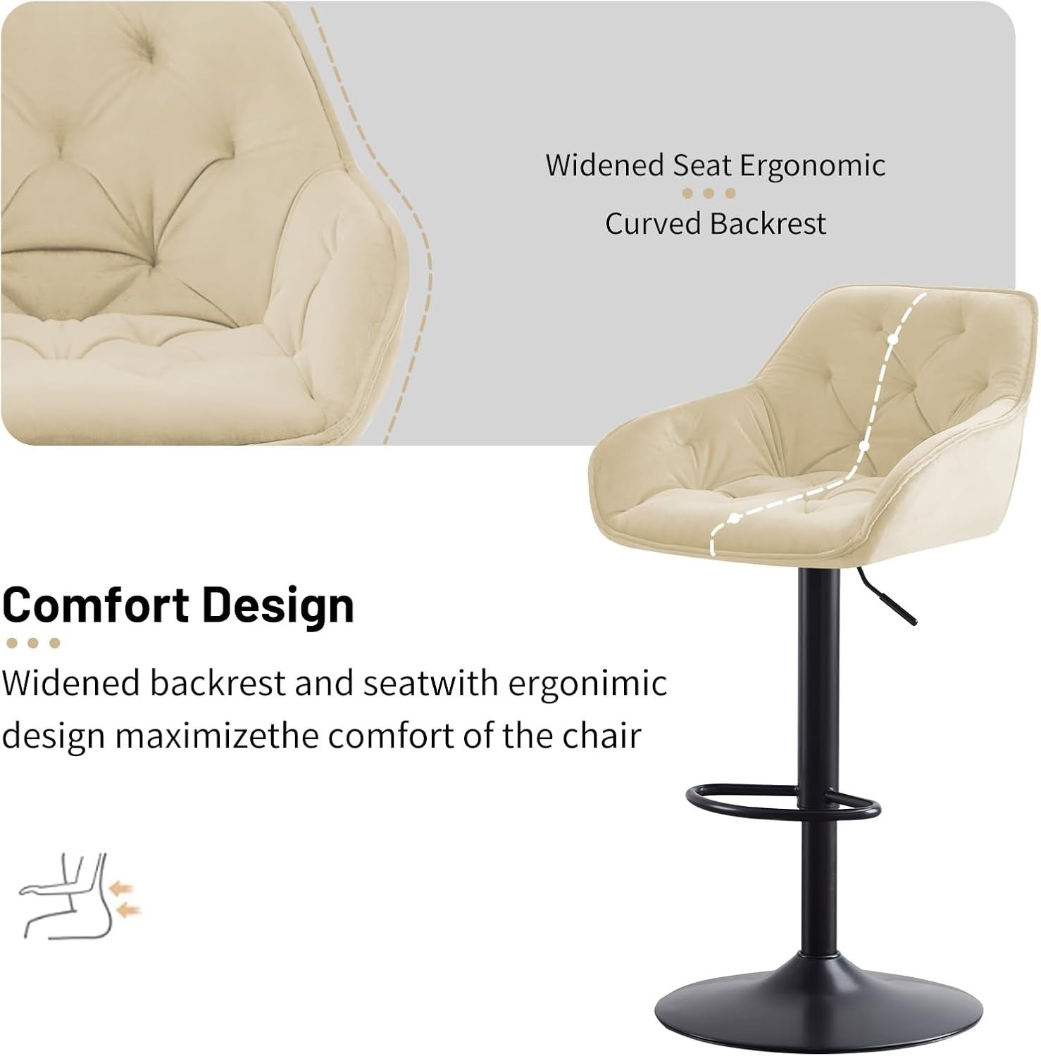 Beige Swivel Bar Stools Set of 2 Height Adjustable Counter Chairs