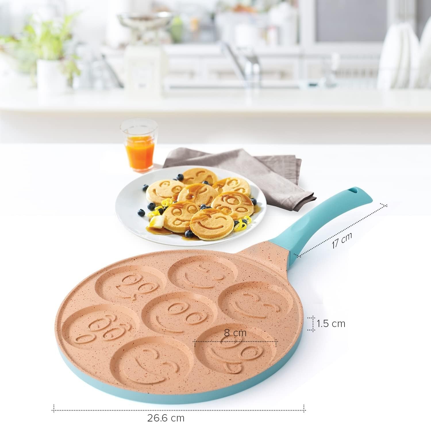7-Hole Smiley Face Pancake Pan 26cm | Non-Stick Induction Mini Pancake Maker