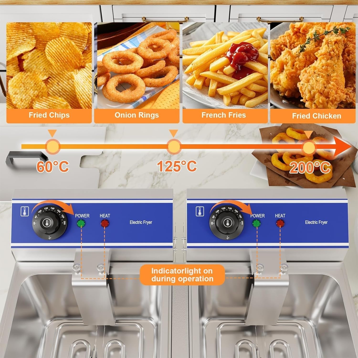 Double Tank Electric Chip Fryer 6L+6L Stainless Steel UK Plug