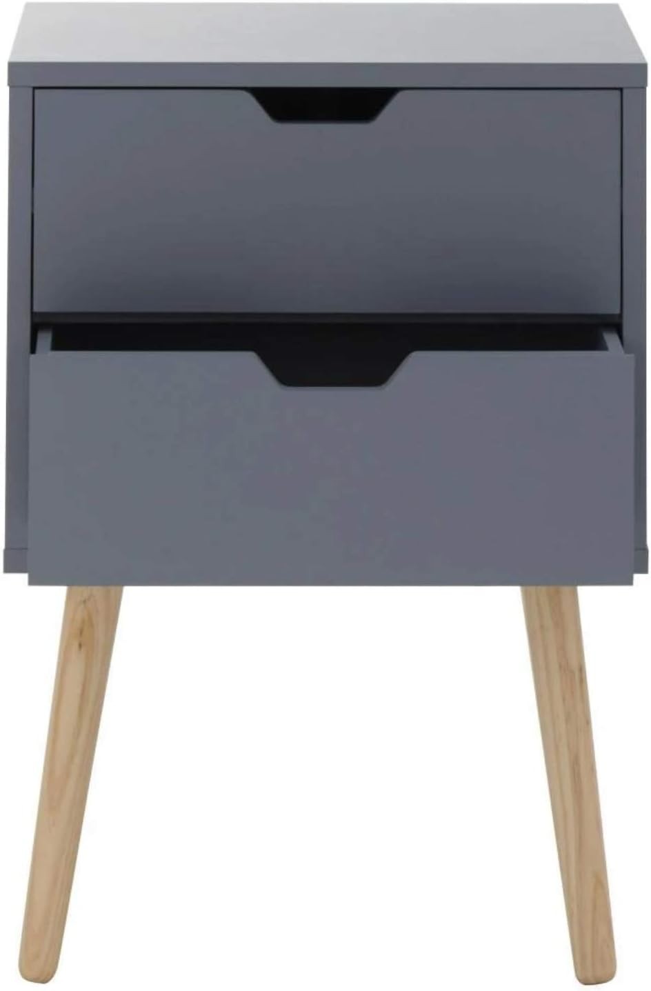 Set of 2 Modern Dark Grey Bedside Tables with 2 Drawers & Wooden Legs