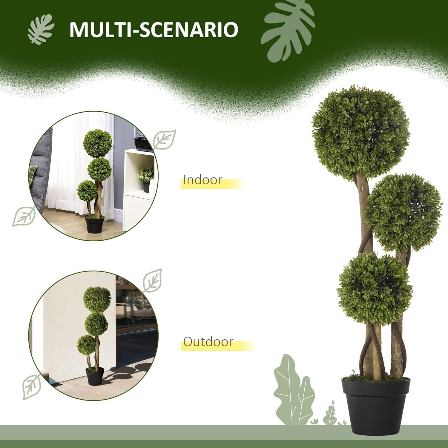 Set of 2 90cm Boxwood Topiary Trees Faux Plant UV Resistant Indoor Outdoor Décor