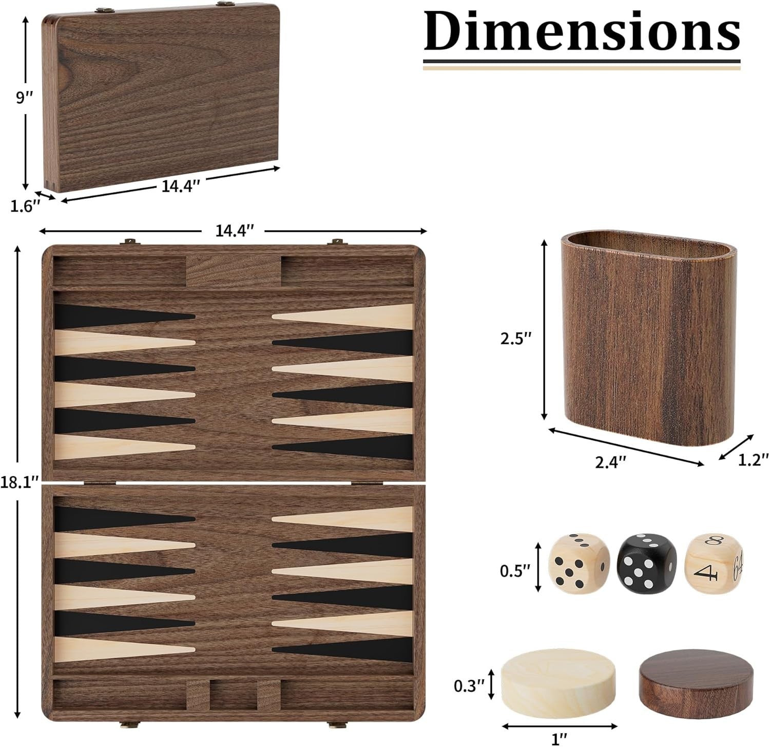 Black Walnut Backgammon Set Luxury Folding Travel Board Game with Dice