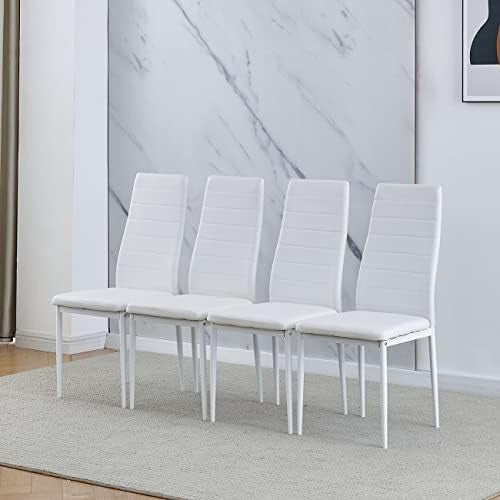 Modern 5-Piece Round Glass Dining Table Set with 4 White PU Leather Chairs