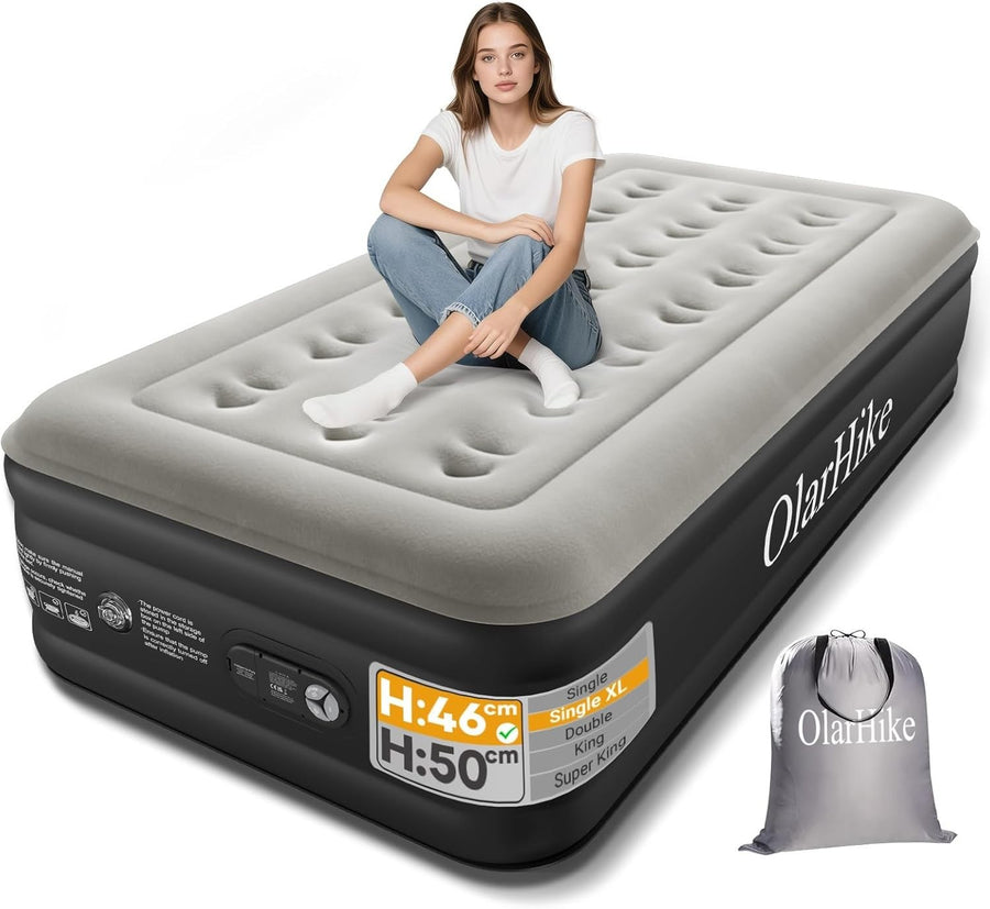 Single XL Air Mattress Built-In Pump 46cm High Self Inflating Guest Bed