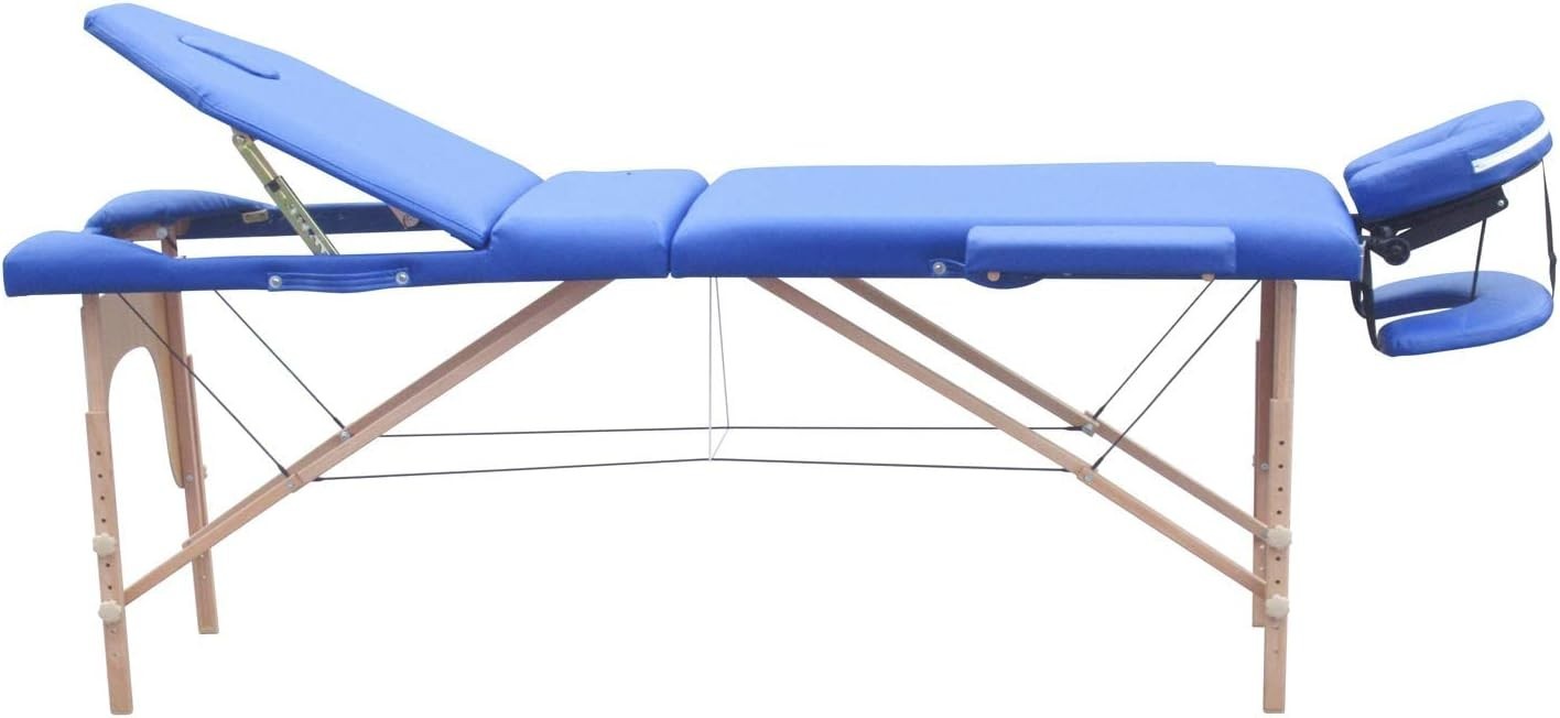 Portable Wooden Massage Table 3-Section Adjustable Therapy Beauty Bed Blue