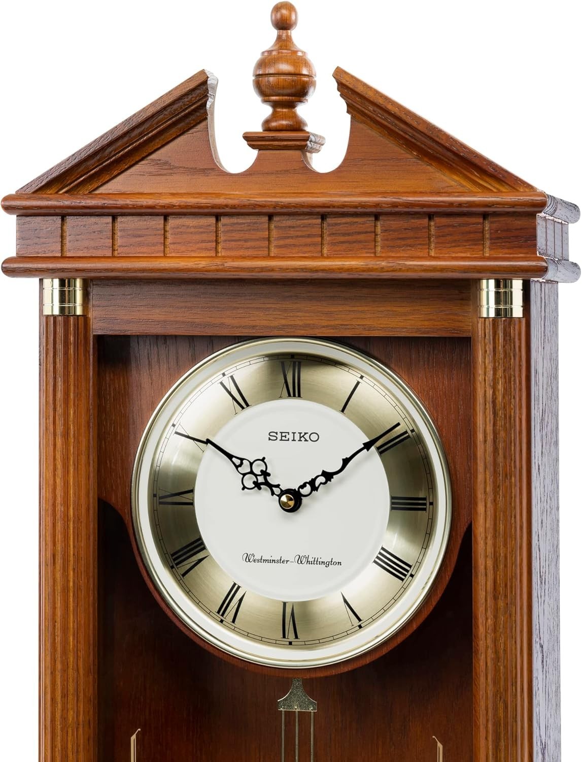 Quartz Wall Clock with Westminster Dual Chime & Silent Pendulum Brown