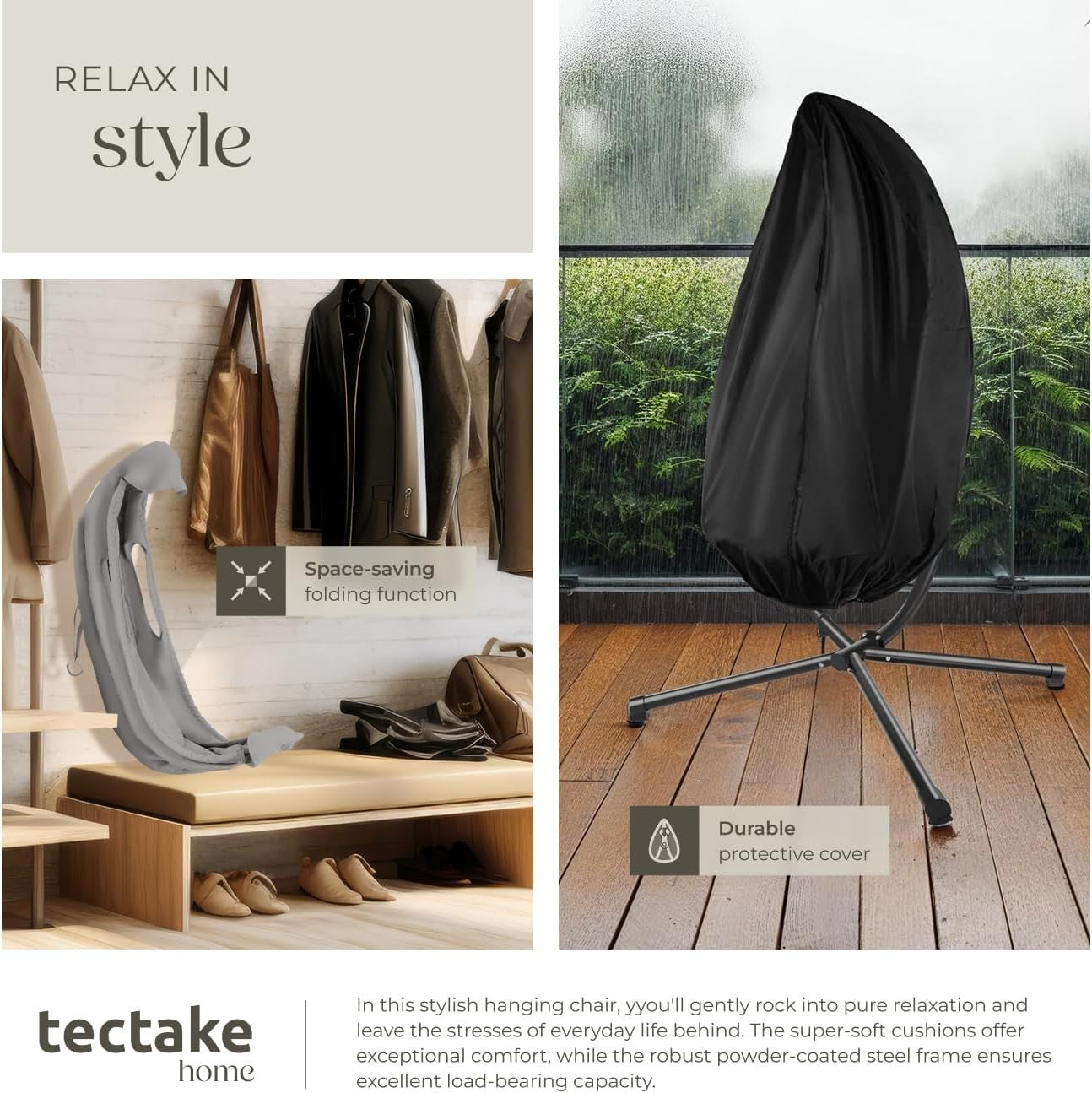 Swivel Hanging Egg Chair with Stand & Comfort Cushion for Indoor Outdoor Use