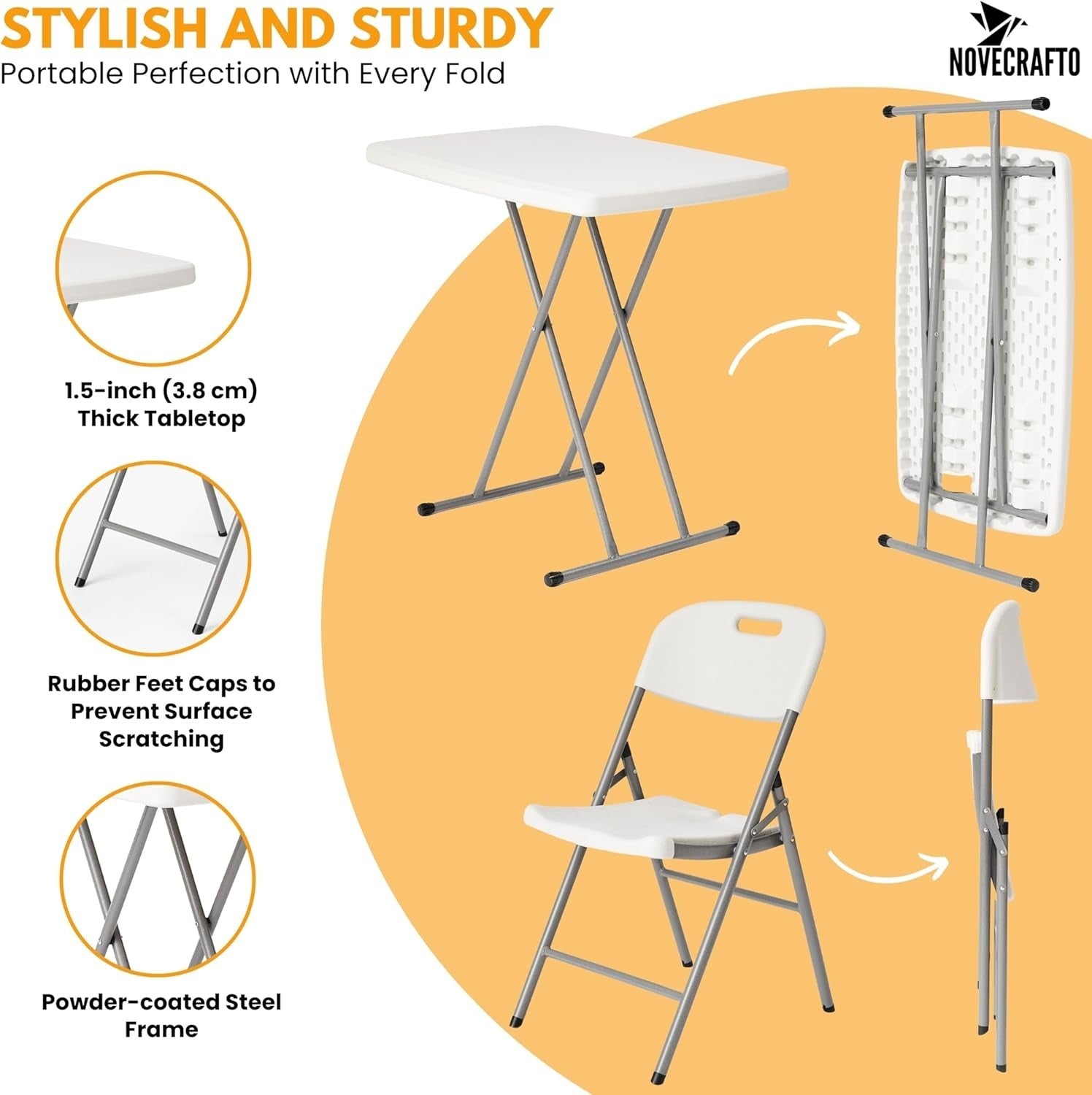 Portable Folding Table & Chairs Set Adjustable Height Outdoor Picnic Patio