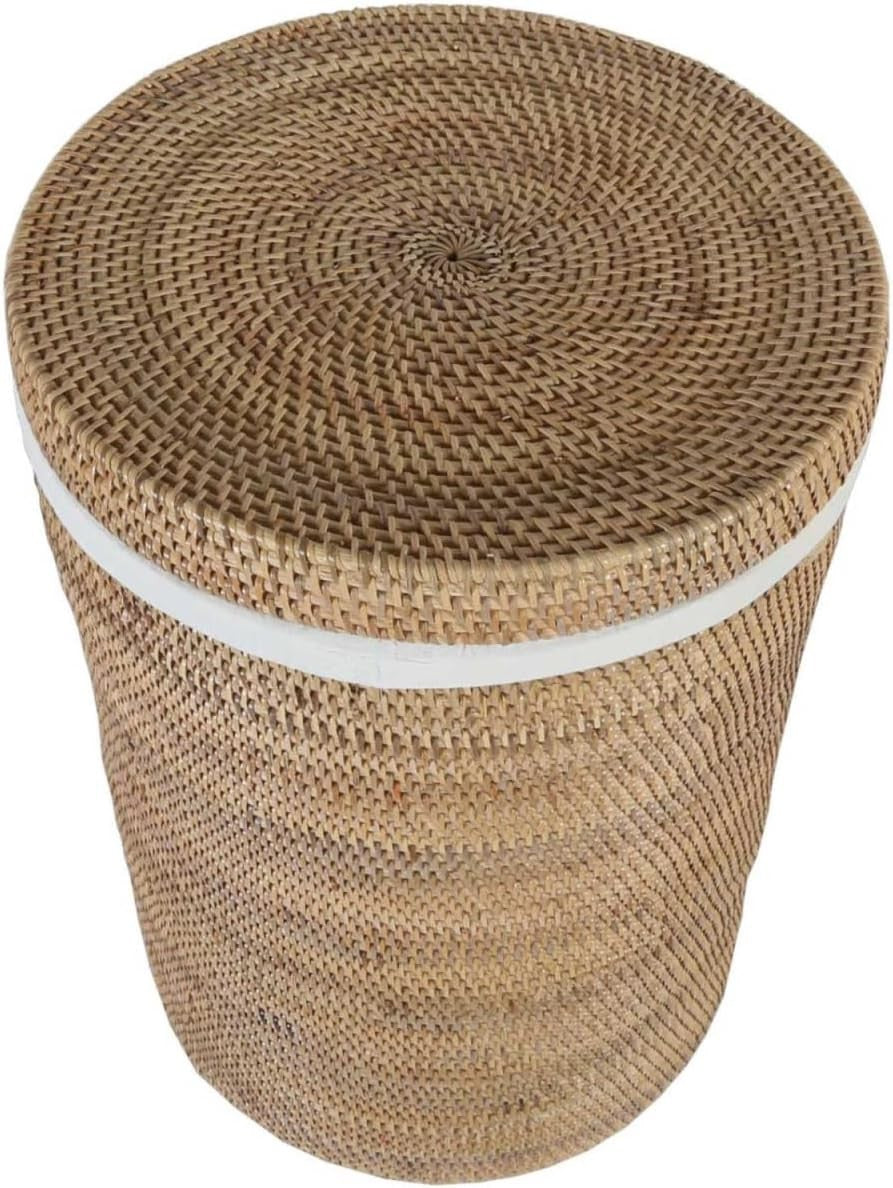 XL Natural Rattan Laundry Basket 40x60cm Lid Round Boho Hamper w/ Inner Bag
