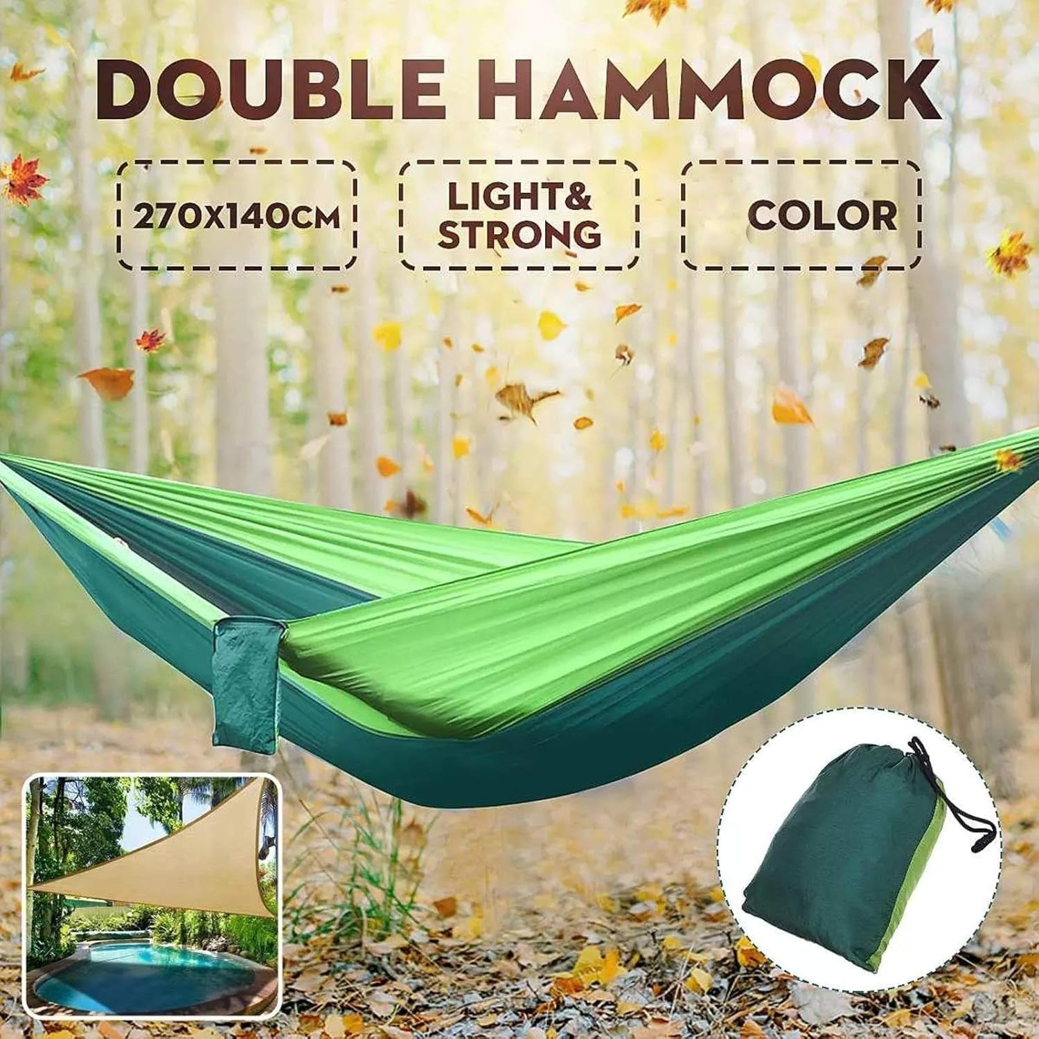 Double Camping Hammock for 2 Portable Nylon Lightweight, Quick Setup Orange Blue