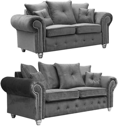 Plush Grey 3+2 Seater Sofa Set | Velvet Fabric | Modern Living Room