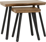 Nest of 2 Industrial End Tables Medium Oak Effect Black Metal Legs Home Office