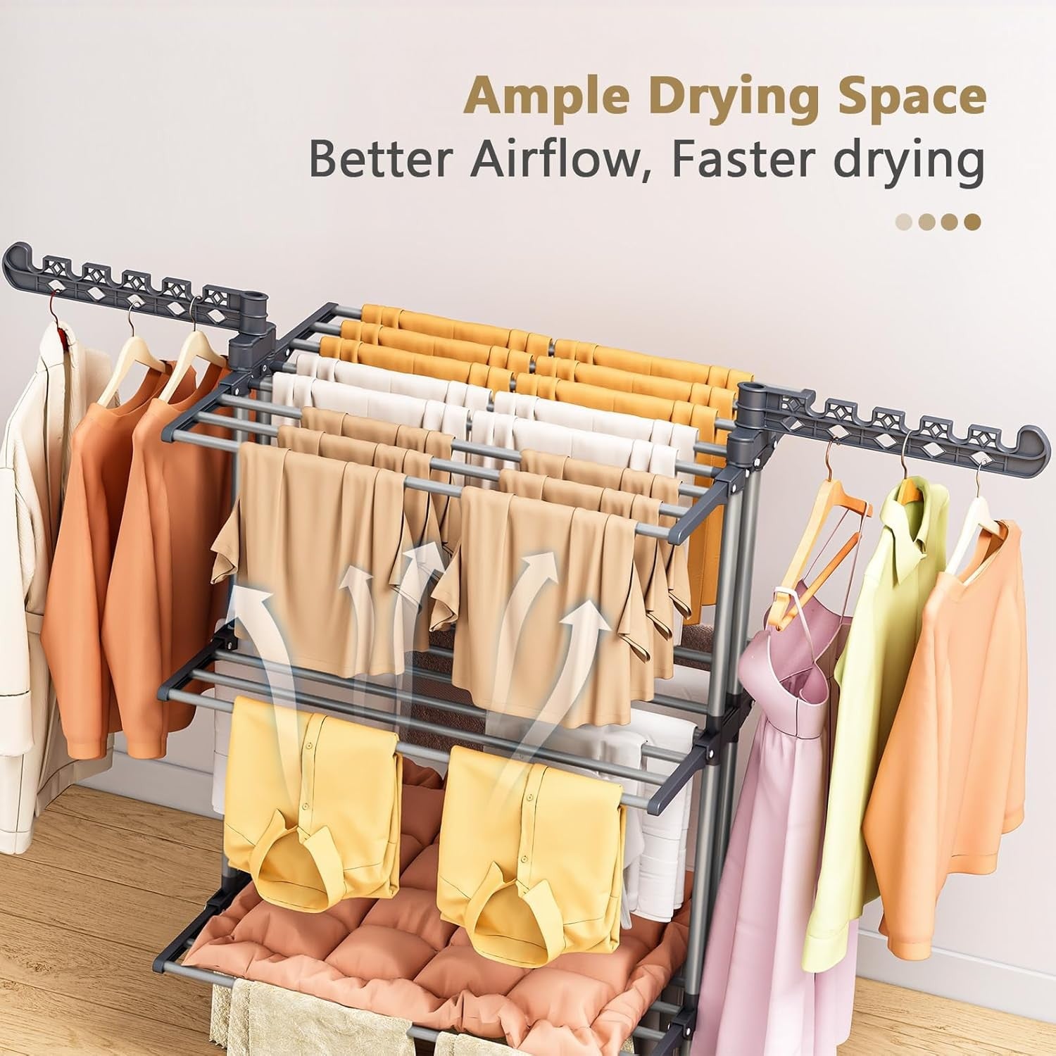 4 Tier Clothes Airer Large Folding Drying Rack with Wheels Indoor Outdoor