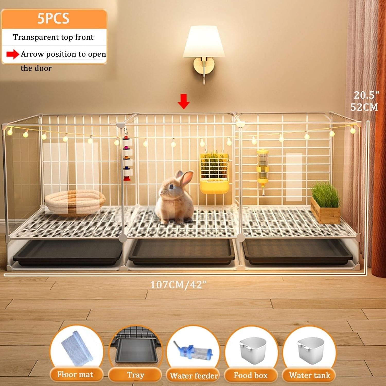 Indoor Rabbit Cage Bunny Playpen Acrylic Panels Portable Small Pet Enclosure
