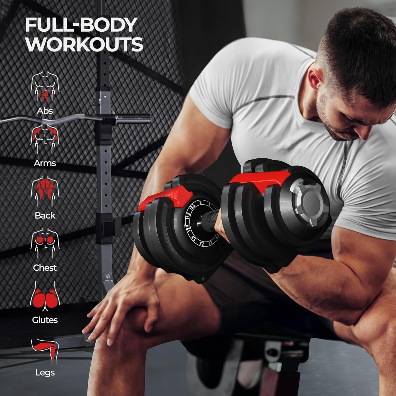 Adjustable Dumbbell Set 12.5kg Pair 11-in-1 One-Sec Dial Home Gym