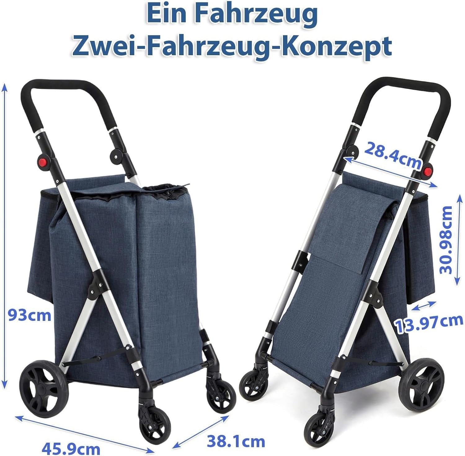 46L Folding Shopping Cart Trolley Insulated Cooler Bag Aluminum Blue