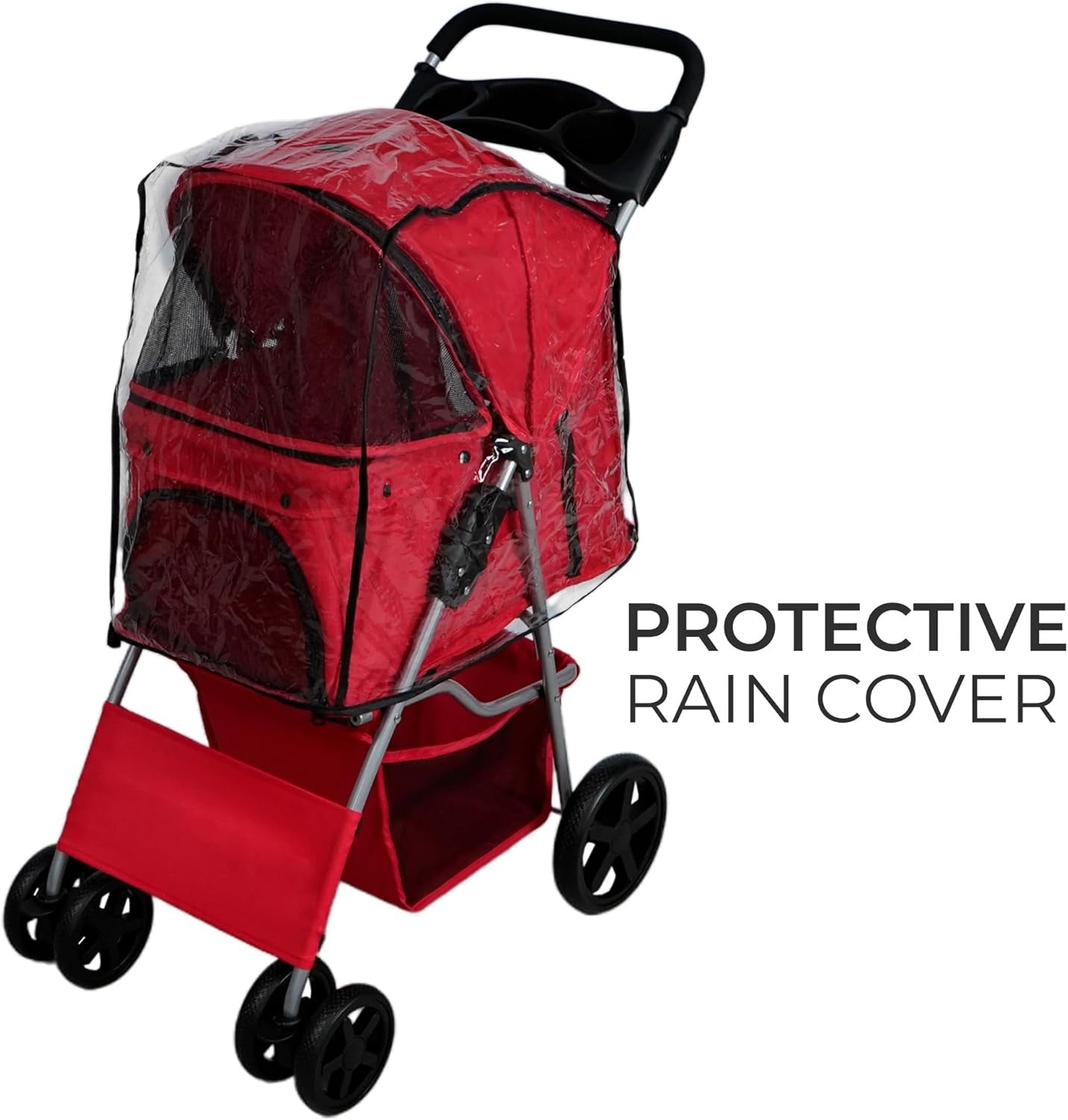 Red Pet Stroller Pushchair Foldable Dog Cat Pram 15kg with Brakes