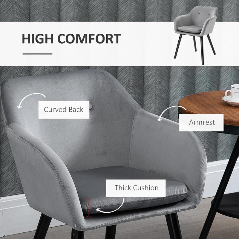 2x Grey Velvet Dining Chairs Padded Seat Armchairs for Lounge Kitchen