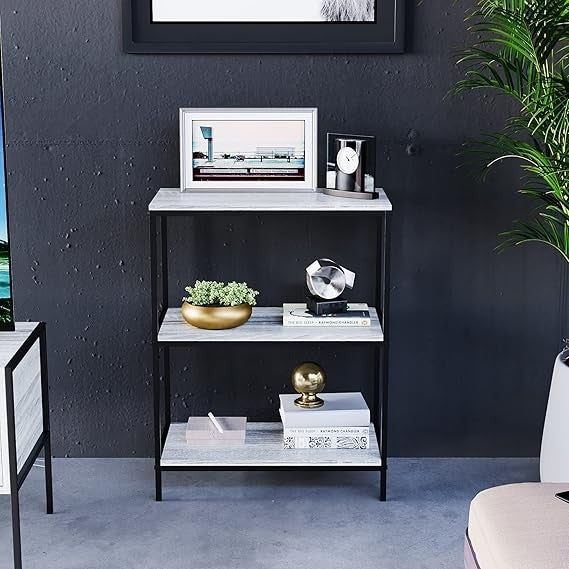 Modern Industrial 3 Tier Shelving Unit – Grey Metal Bookcase Storage Rack