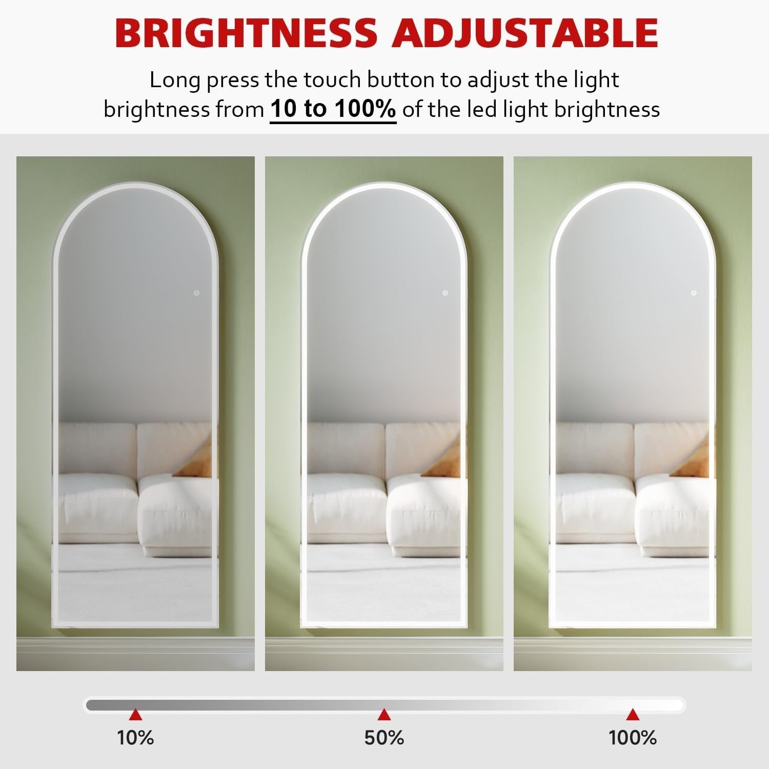 Full Length Mirror with Lights 160x60cm – Dimmable, Wall & Floor Mount