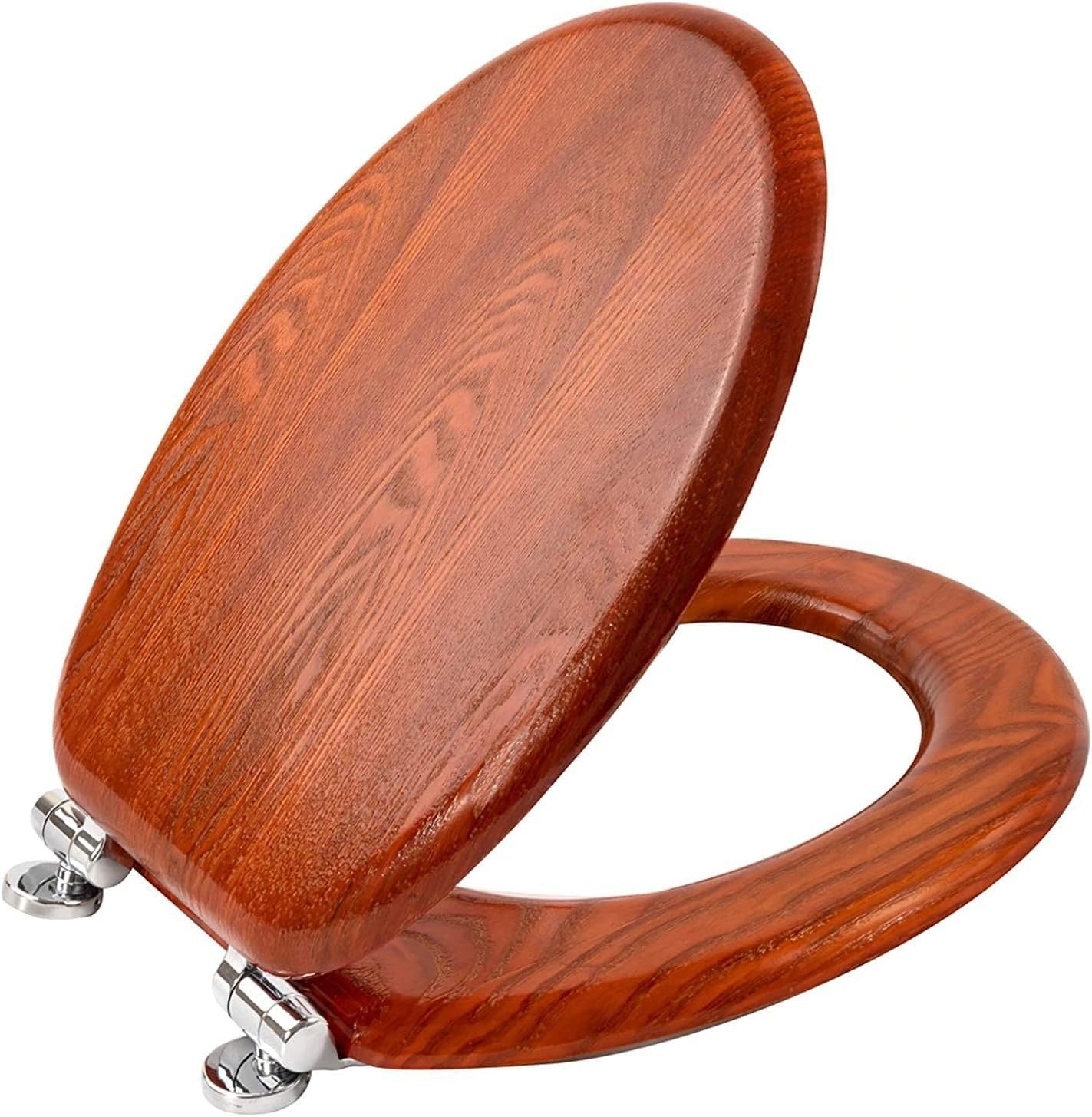 Antibacterial Wooden Toilet Seat Soft Close Oval Antique Pine 45x37cm