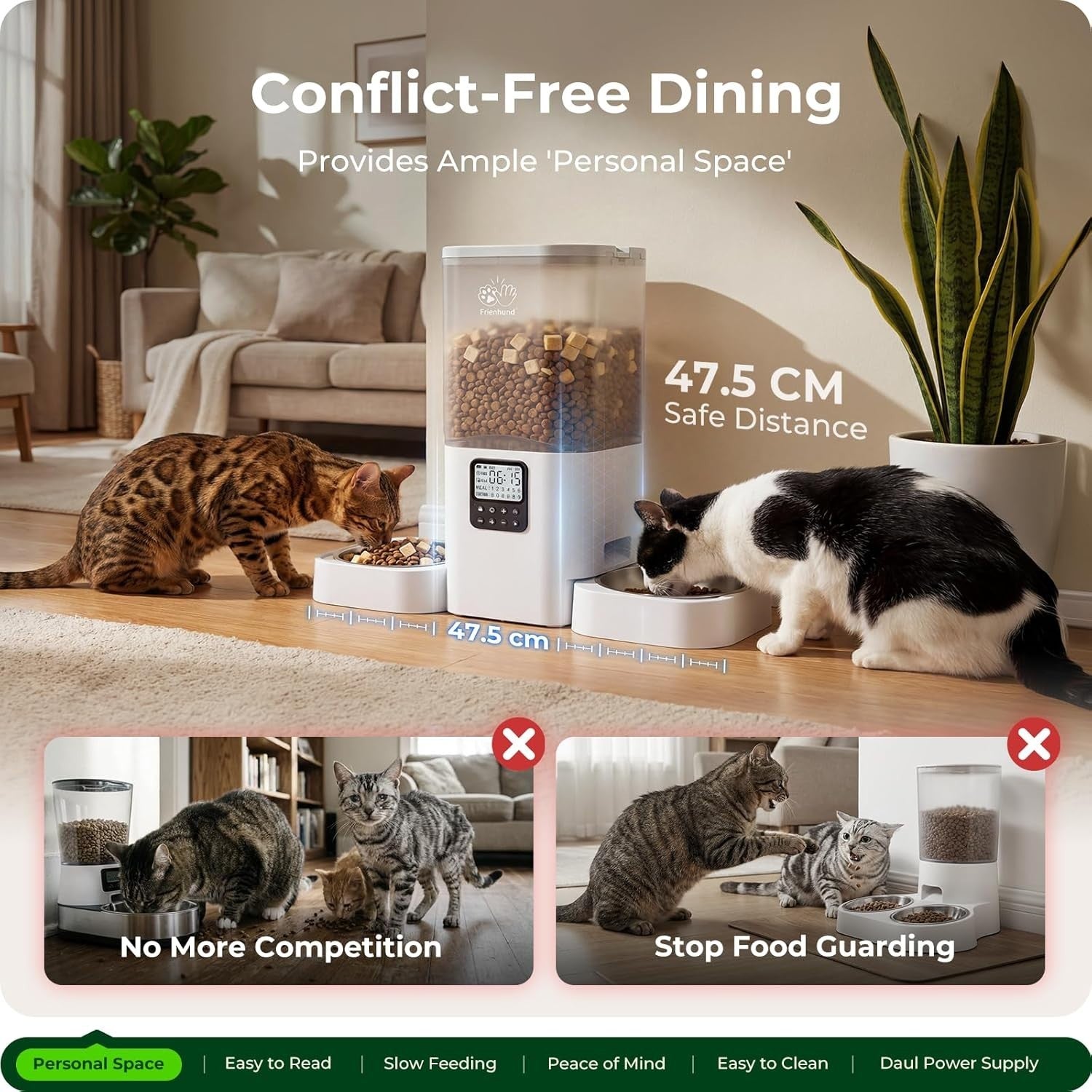 Timed Pet Feeder 2 Cats 7L Dual Bowl Slow Feed Portion Control
