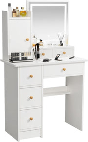 Modern Makeup Vanity Desk Adjustable Mirror 6 Drawers Wood Dresser 40x80x130cm