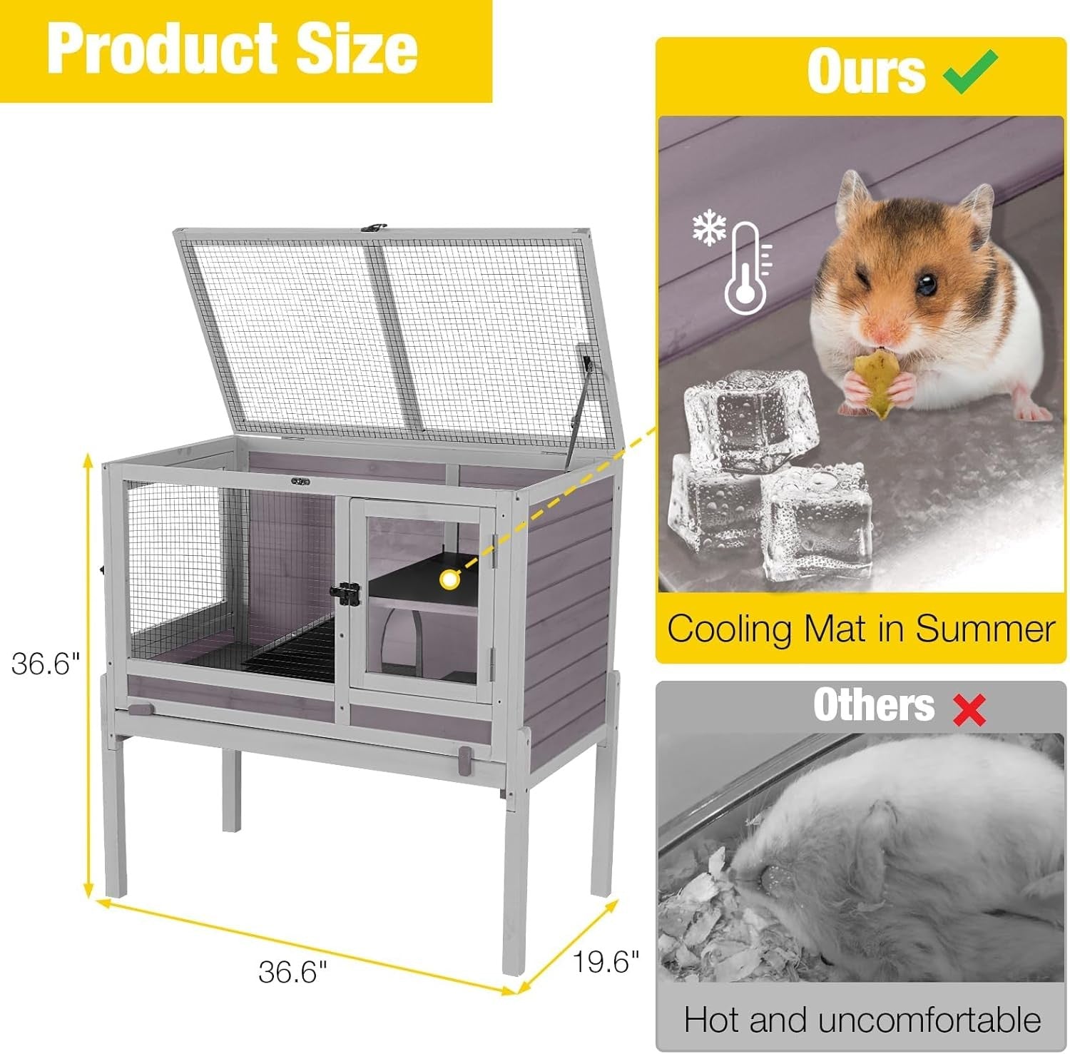 Indoor Guinea Pig Cage 2 Tier Wooden Hutch with Stand Ramp Tray