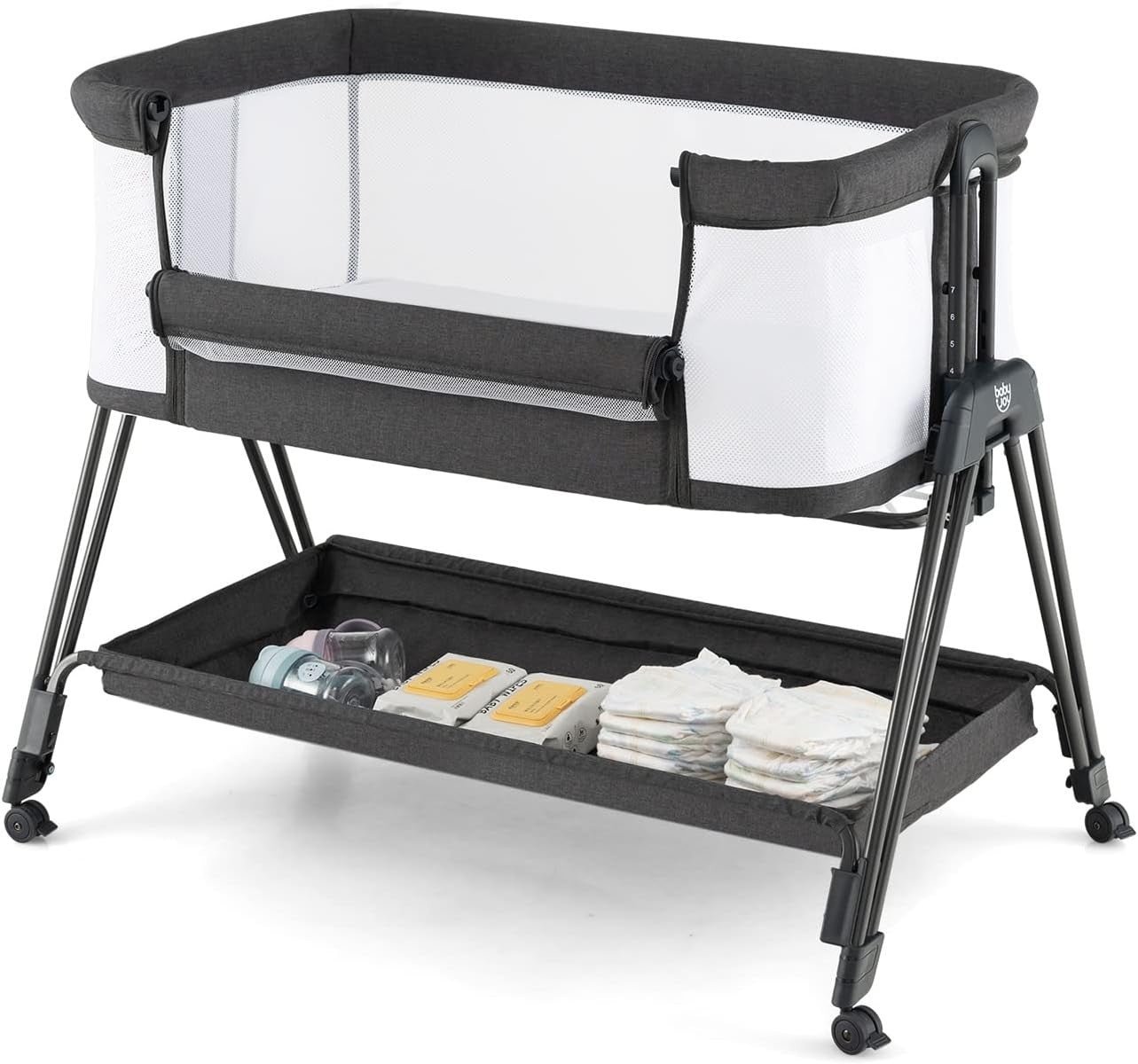 Baby Bedside Crib Adjustable Bassinet with Mattress Newborn Sleeper Black