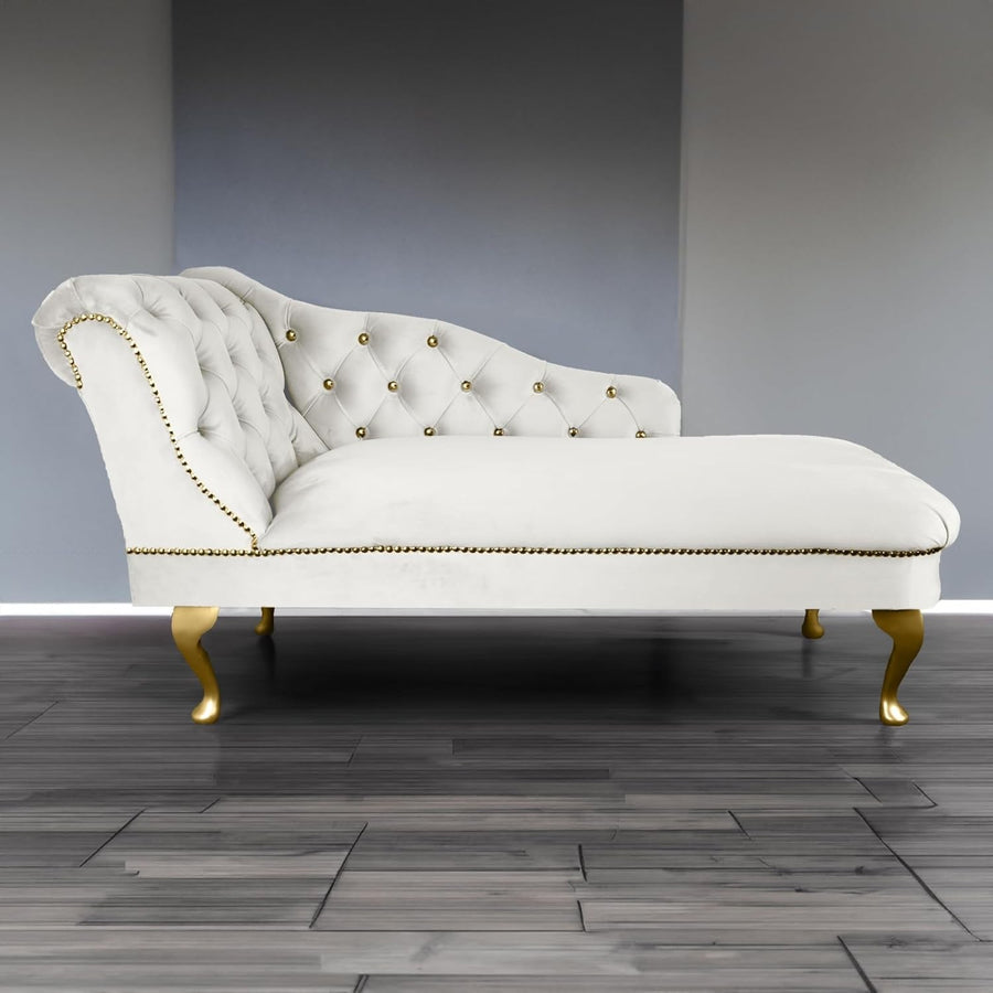 Velvet Chaise Lounge Sofa Tufted Accent Chair Left Hand Cream 133cm
