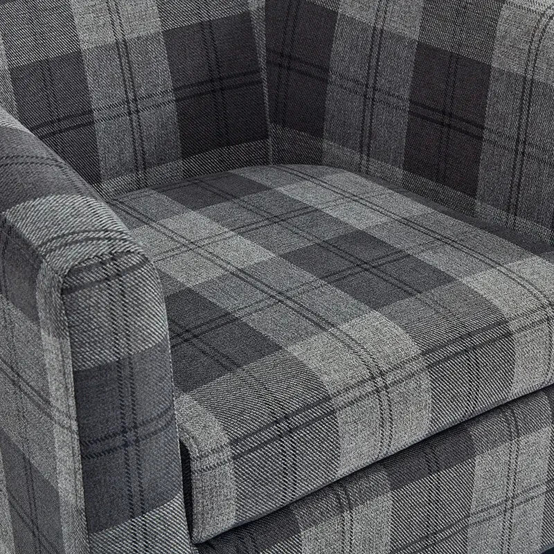 Accent Tub Chair Grey Tartan Fabric Armchair Padded Seat Lounge Sofa