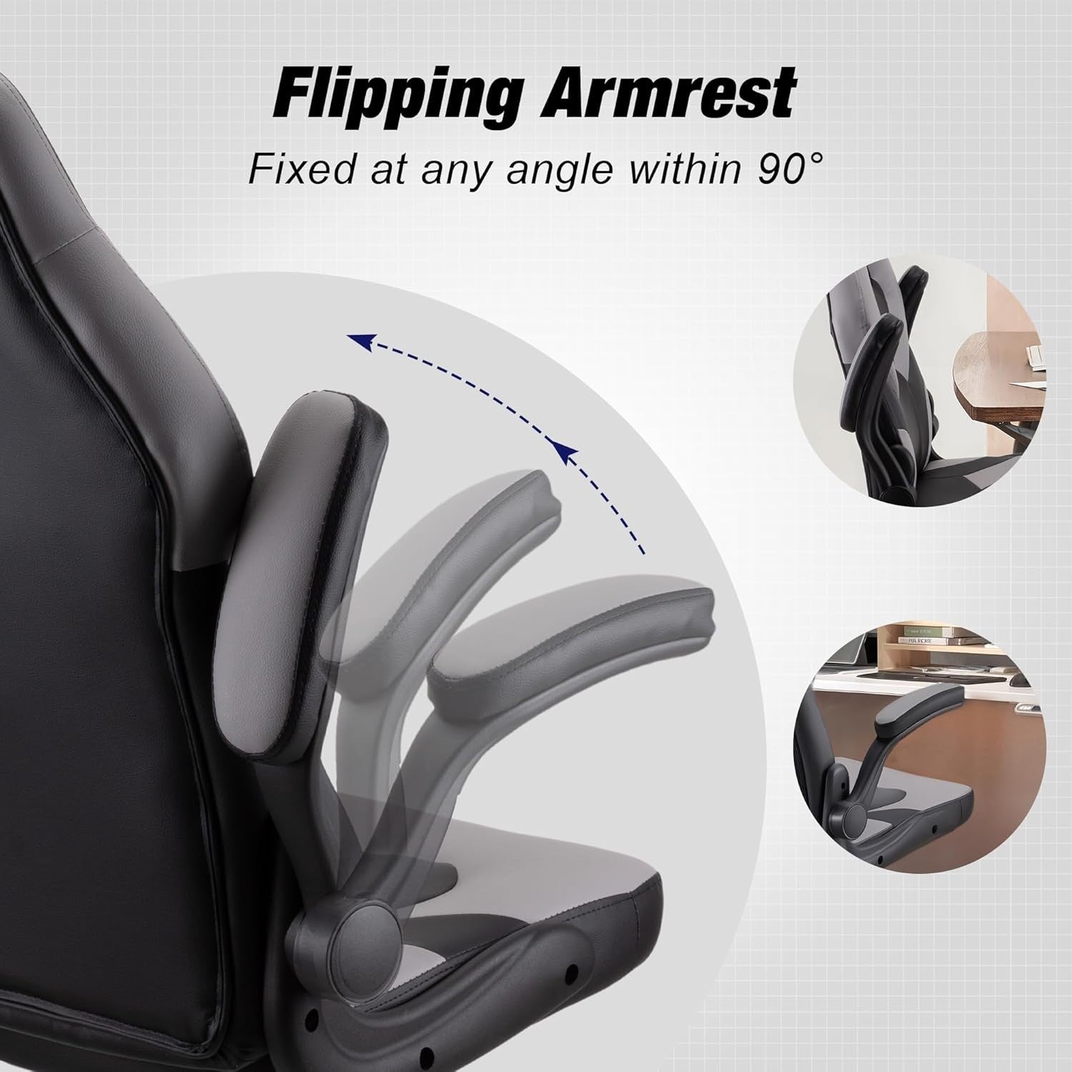 Ergonomic Grey Gaming Chair Office PC Desk Chair Adjustable Height Lumbar PU Lea