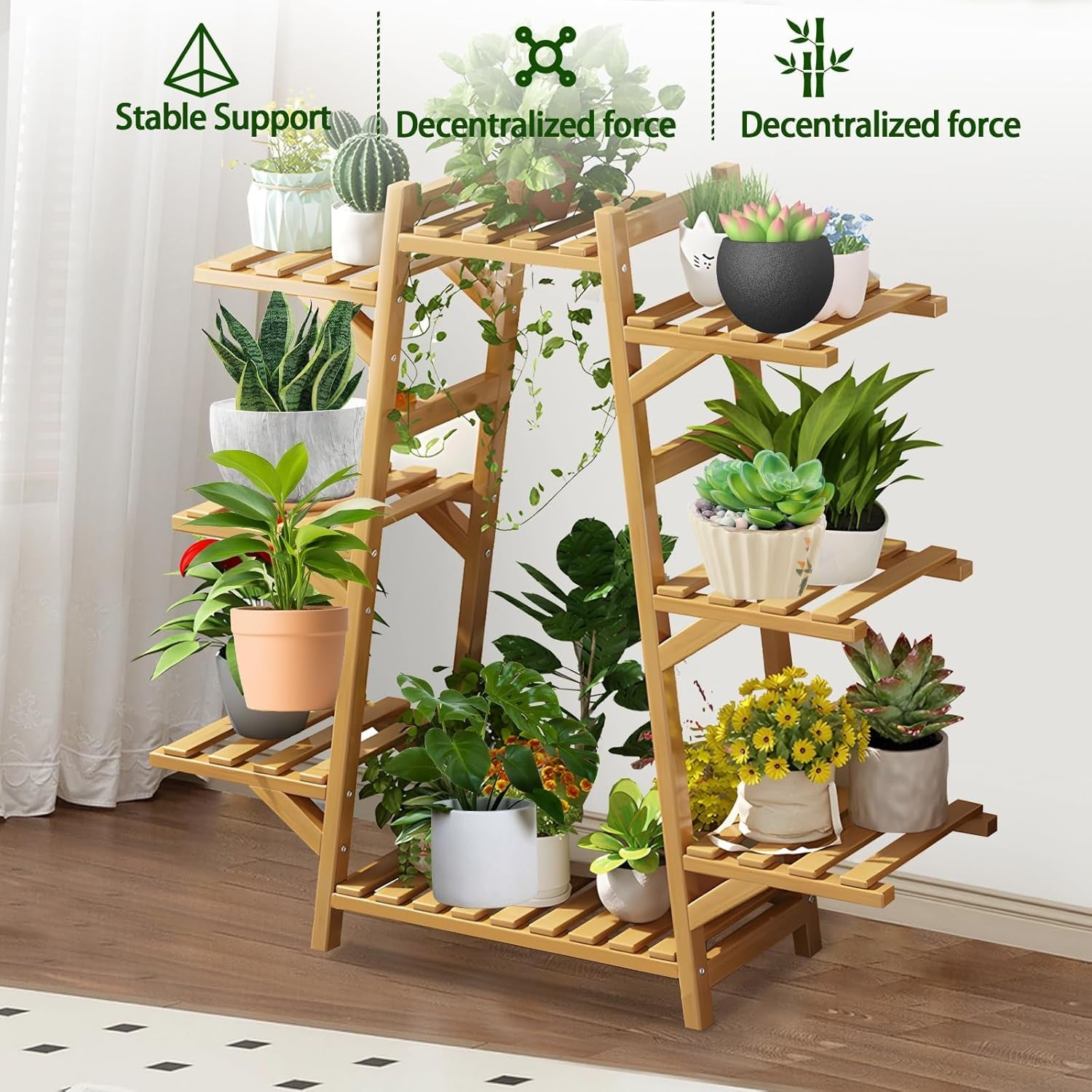 5 Tier Bamboo Plant Stand Indoor Corner Shelf Multi-Level Flower Rack