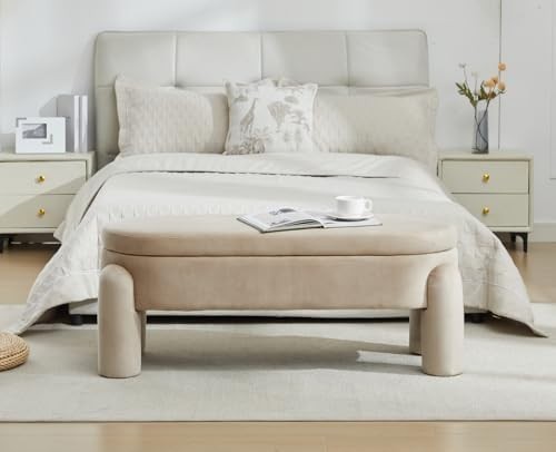 Luxury Khaki Velvet Storage Ottoman Bench with Spacious Seat & Soft Cushion