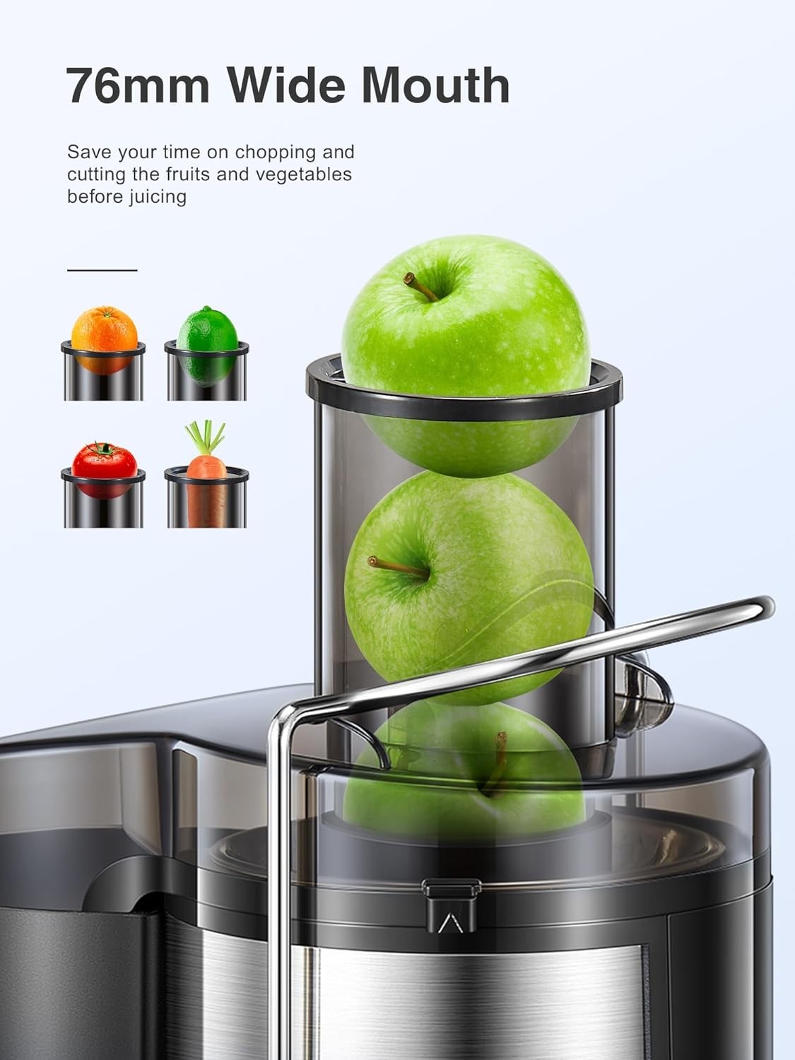 500W Centrifugal Juicer 3 Inch Wide Mouth 2 Speed Easy Clean Black Whole