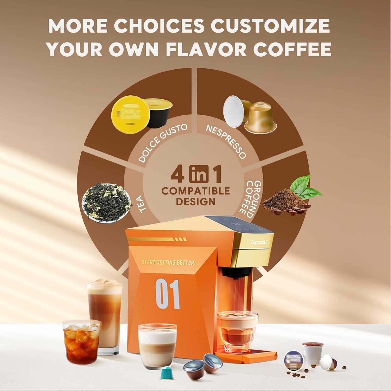 3in1 Espresso Coffee Machine 19Bar Multi-Capsule Maker Fast Extraction Compact