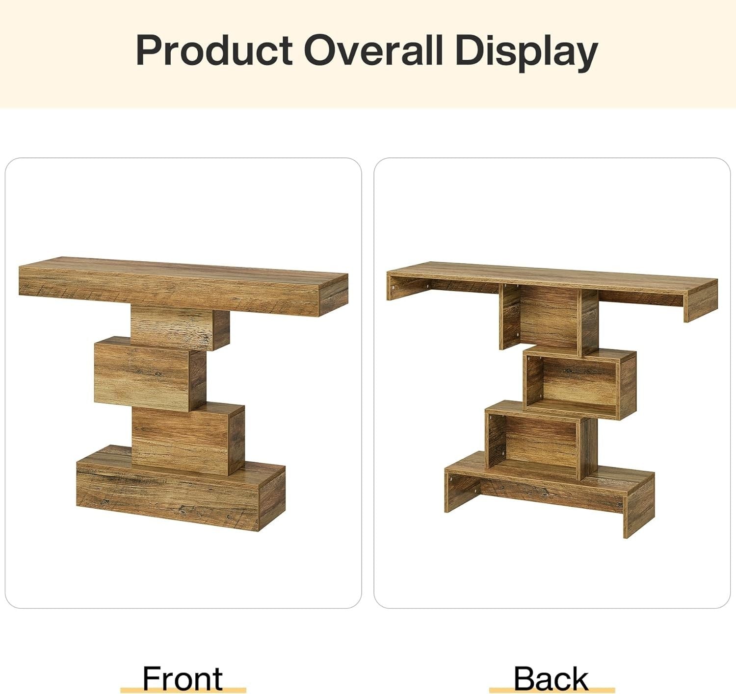 Rustic Oak Console Table with Geometric Base, Slim 108cm Sofa Hallway Table