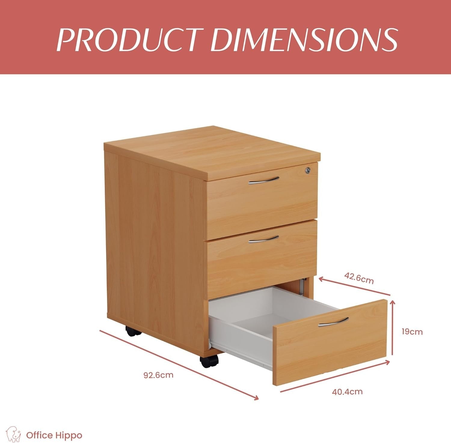 Lockable 3 Drawer Mobile Filing Cabinet Pedestal Office Storage Beech