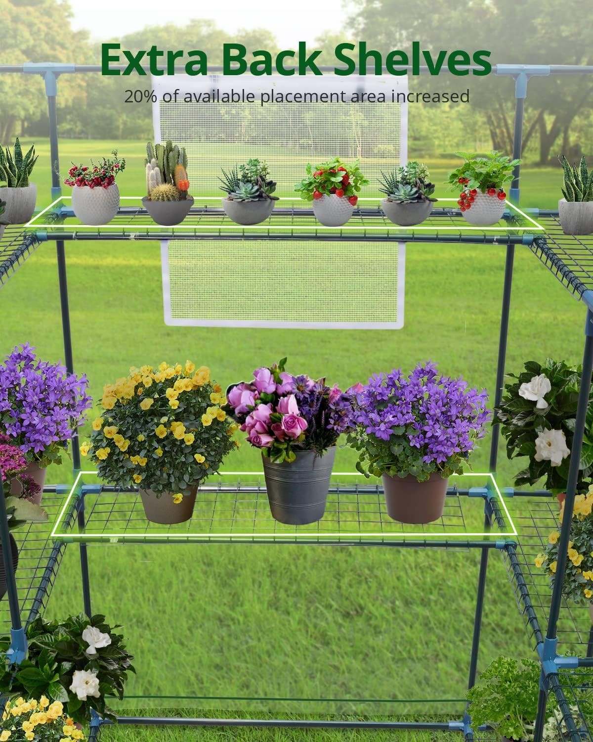Large Walk-In Greenhouse with Shelves | Heavy Duty Clear PVC Cover | Steel Frame