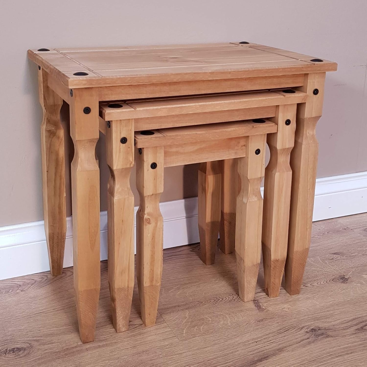 Antique Wax Pine Wood End Table Nightstand Solid Mexican Design Rectangular