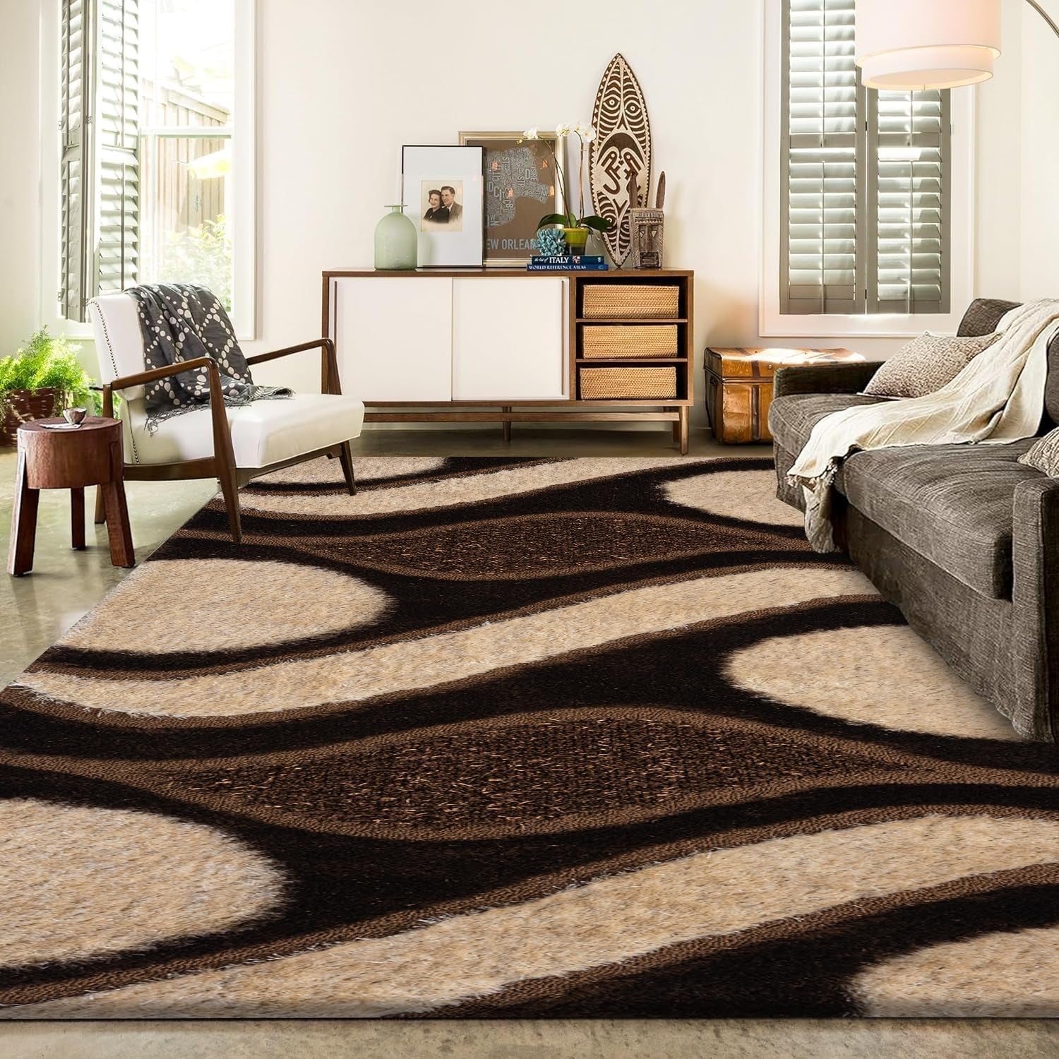 Large Shaggy Area Rug 120x170cm Washable Non Slip Soft Swirl Floor Carpet