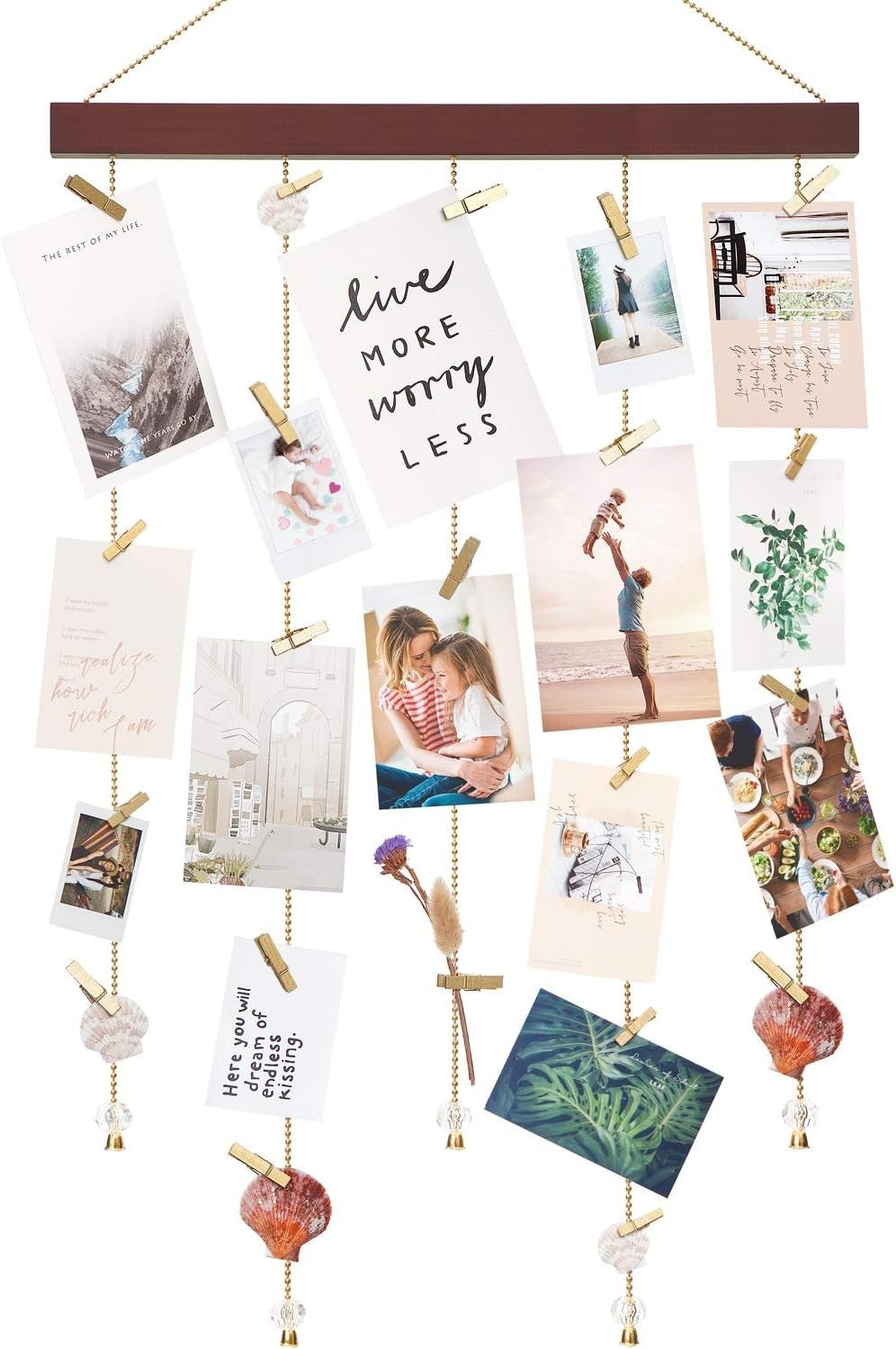 Boho Hanging Photo Display – 25 Clip Wall Organizer Frame 33"x16.5"